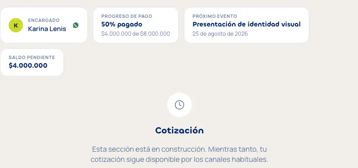 Vista Cotización, sección en construcción