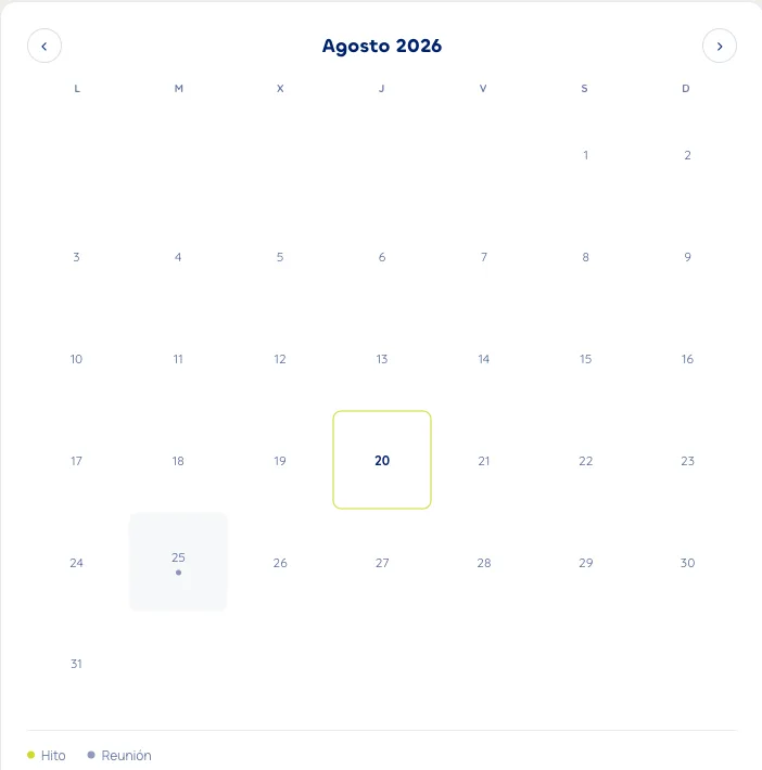 Calendario del Cronograma con eventos marcados