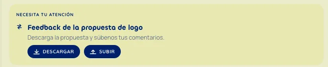 Tarjeta de entregable con botones de descargar y subir