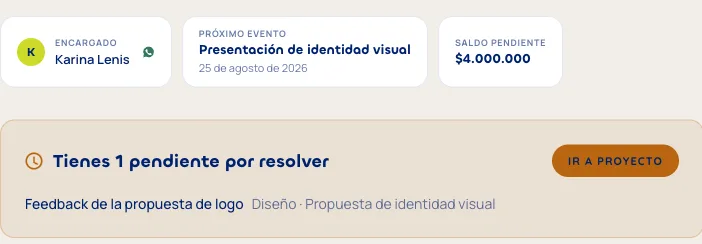 Vista Inicio con pendientes y próximos eventos