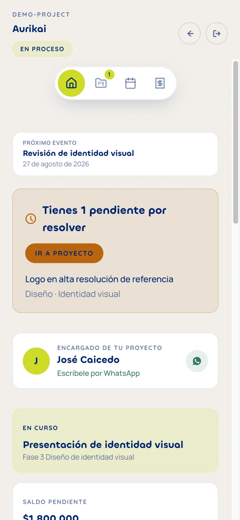 Vista del Portal Cliente en el celular